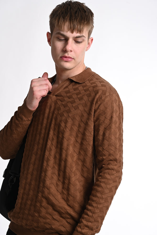 Brown Knitted Polo Neck TShirt