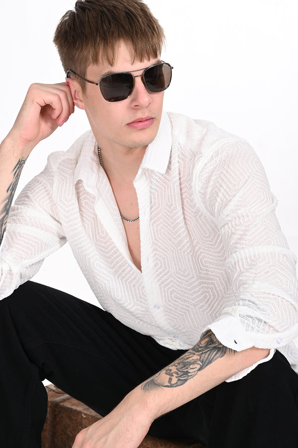 White Textured Regular Fit Shirt