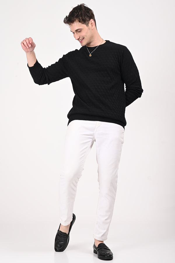 Black Cubic Round Neck Full Sleeve T-Shirt