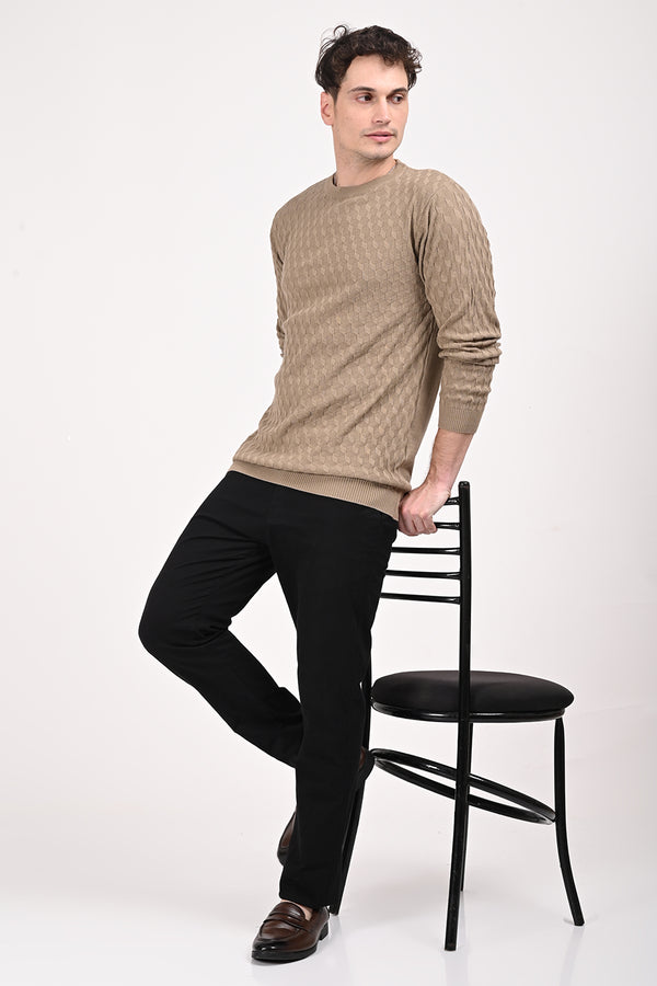 Brown Cubic Round Neck Full Sleeve T-Shirt