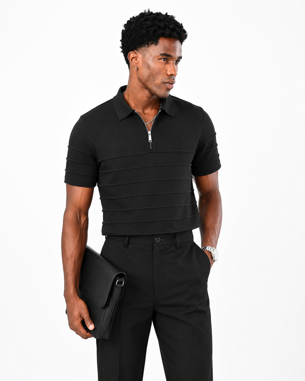ILYZLY Rib Knit Quarter Zip Polo