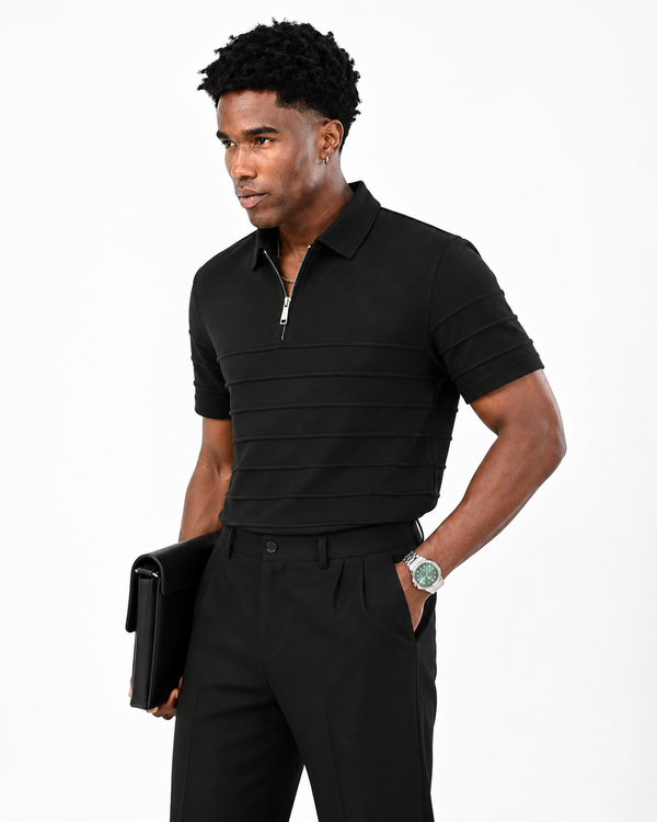 ILYZLY Rib Knit Quarter Zip Polo