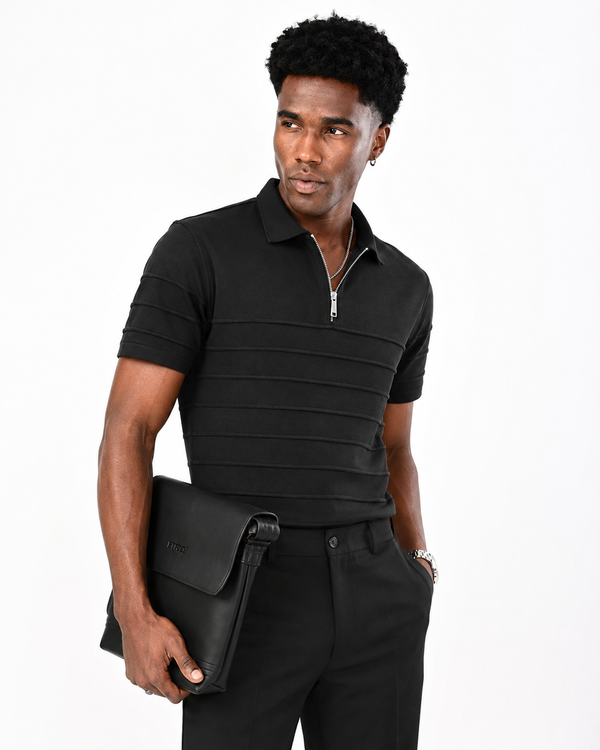 ILYZLY Rib Knit Quarter Zip Polo