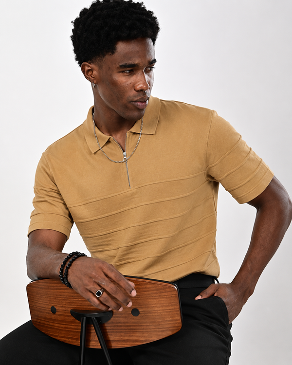 ILYZLY Rib Knit Quarter Zip Polo