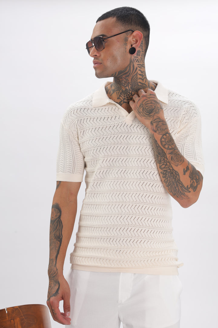 Chevron Classic Cream Polo T-shirt Ilyzly