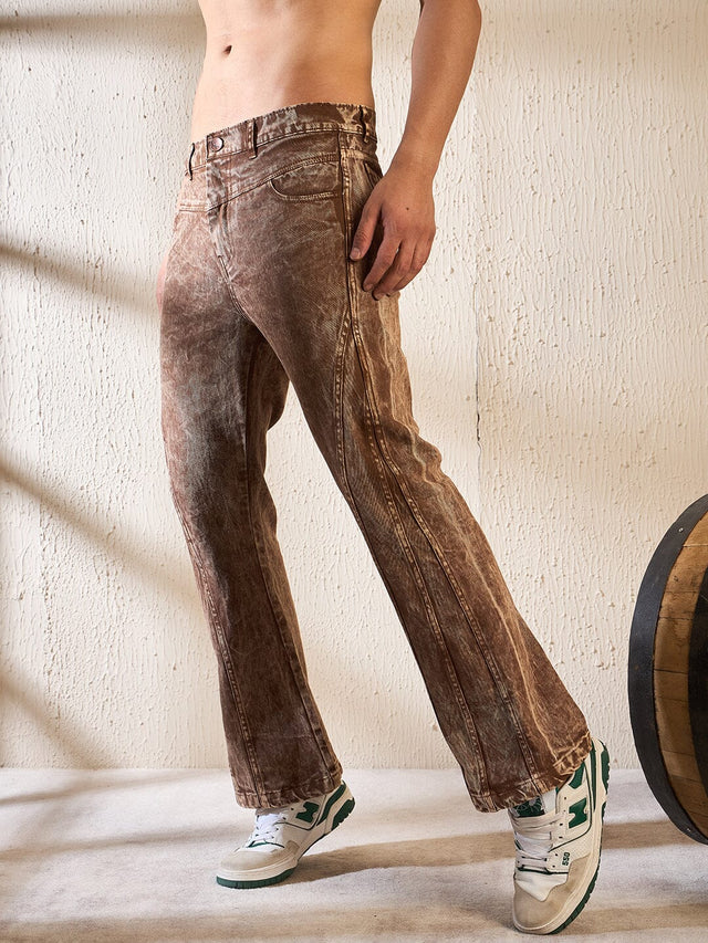 Cinnamon grunge wash cut & sew flared denim Ilyzly