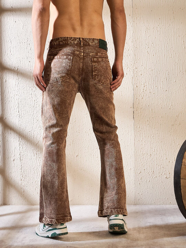 Cinnamon grunge wash cut & sew flared denim Ilyzly