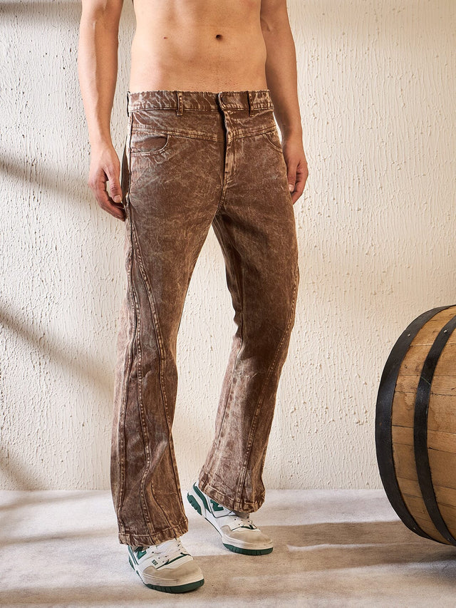 Cinnamon grunge wash cut & sew flared denim Ilyzly