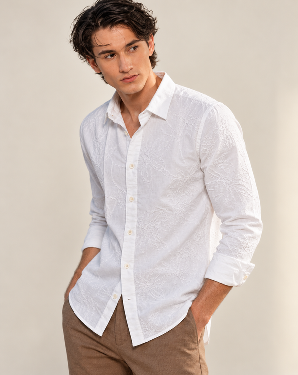 White Textured Jacquard Ilyzly Shirt