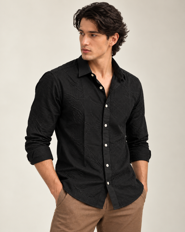 Black Textured Jacquard Ilyzly Shirt