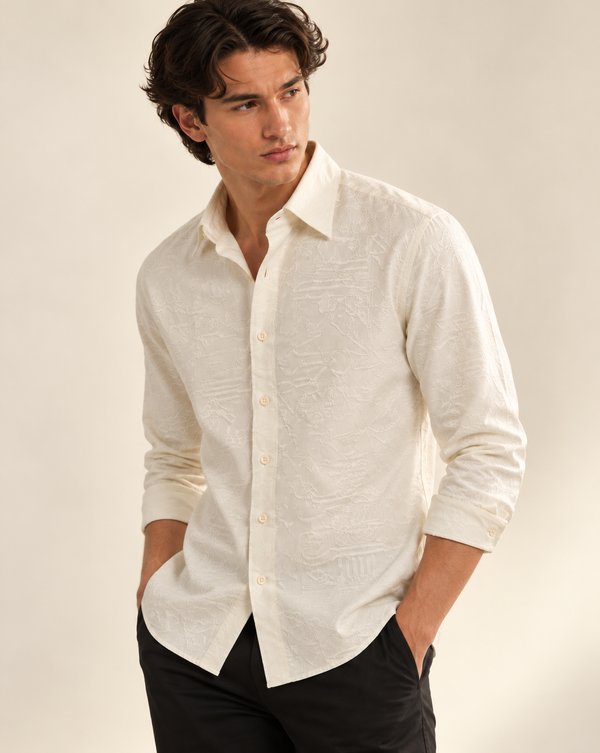 Ivory Textured Jacquard Ilyzly Shirt