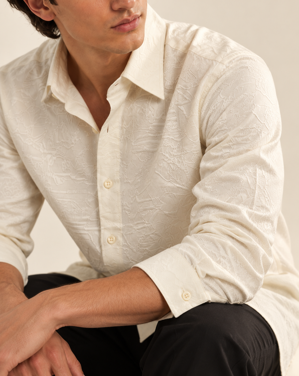Ivory Textured Jacquard Ilyzly Shirt