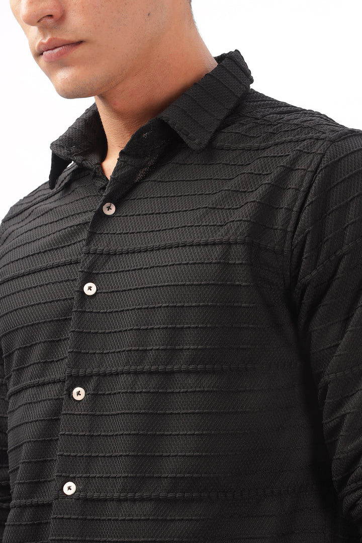 Crochet Textured Black Shirt Ilyzly