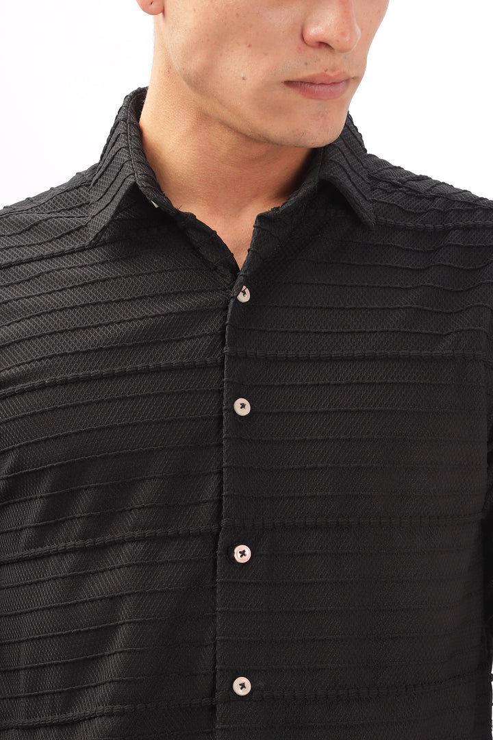 Crochet Textured Black Shirt Ilyzly