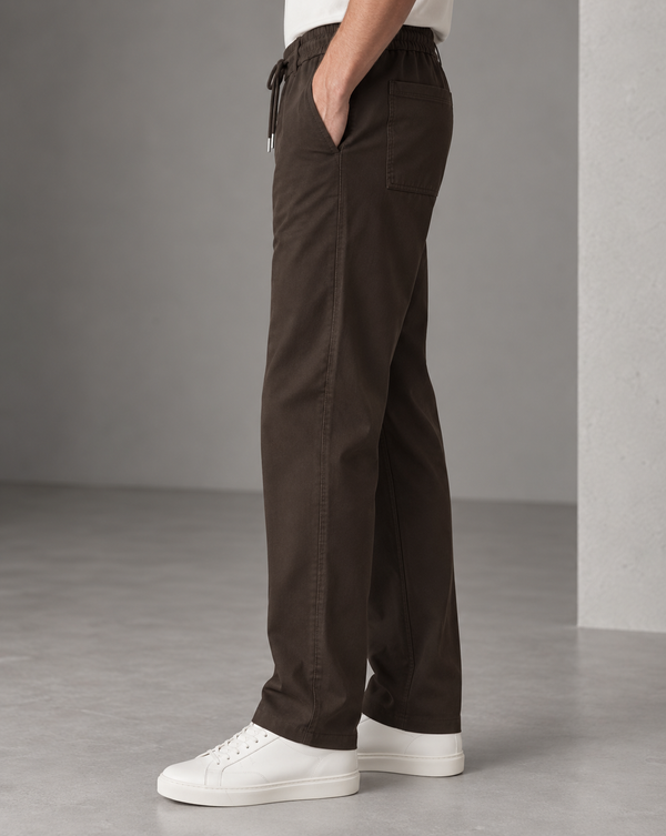 Ilyzly Coffee Brown Relaxed Tapered Drawstring Trousers