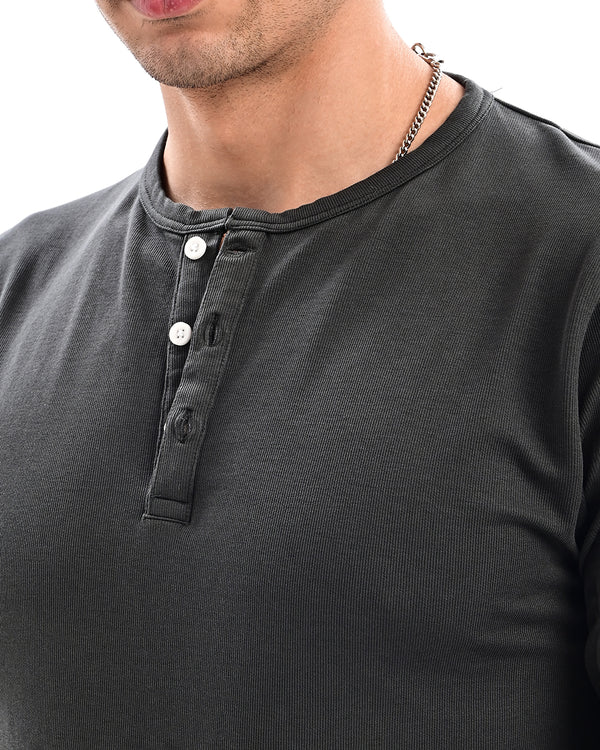 izi Charcoal grey Henley T Shirt
