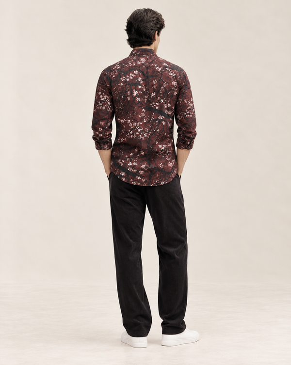Izi Maroon Floral Branch Print Shirt
