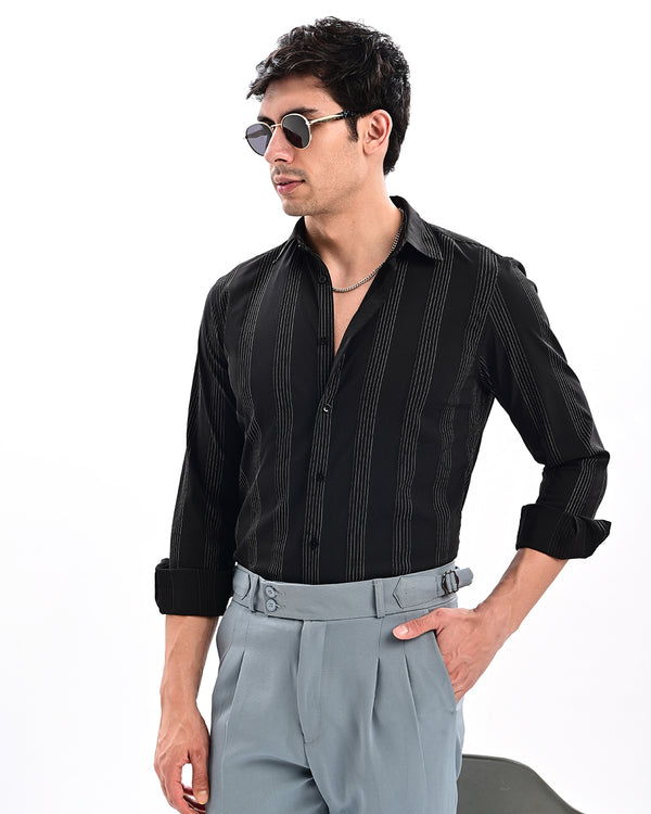 Ilyzly Monaco Pinstripe Black Shirt