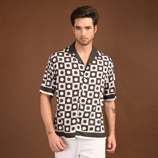 Black White Printed Shirt Half Sleeve