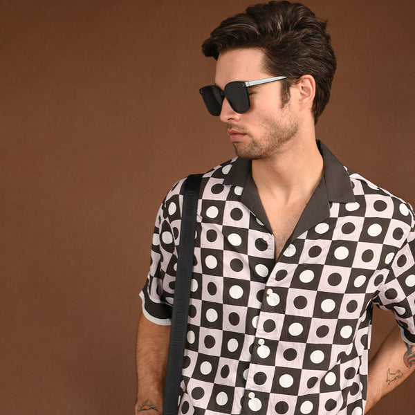 Black White Printed Shirt Half Sleeve