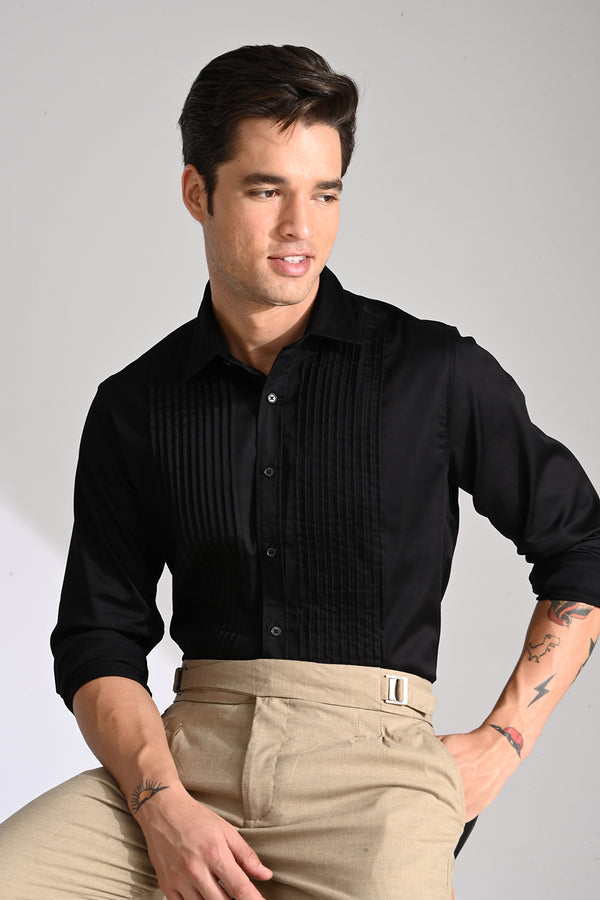Black Pleated Design Shirt