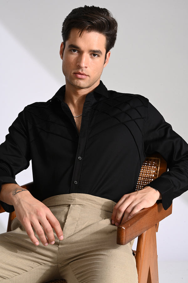 Black Cross Pleated Design Shirt