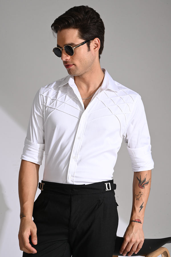 White Cross Pleated Design Shirt