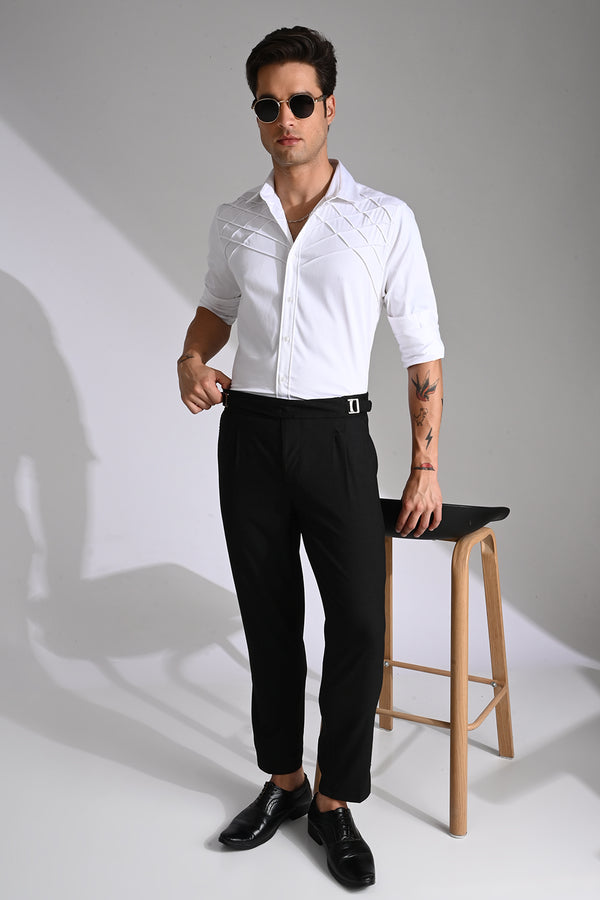 White Cross Pleated Design Shirt