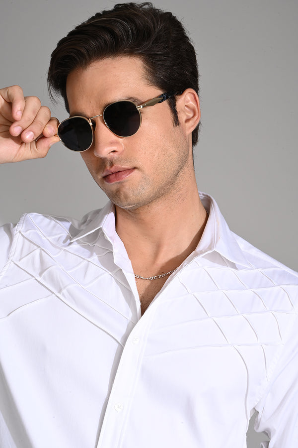 White Cross Pleated Design Shirt