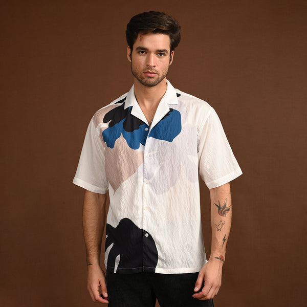 Blue White Printed Shirt Half Sleeve