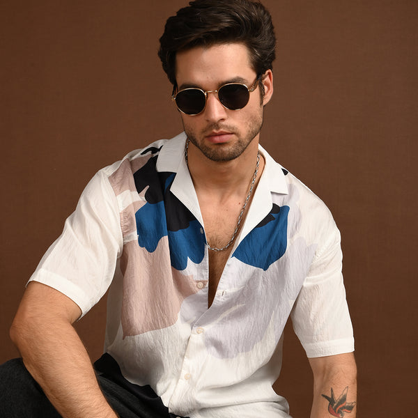 Blue White Printed Shirt Half Sleeve