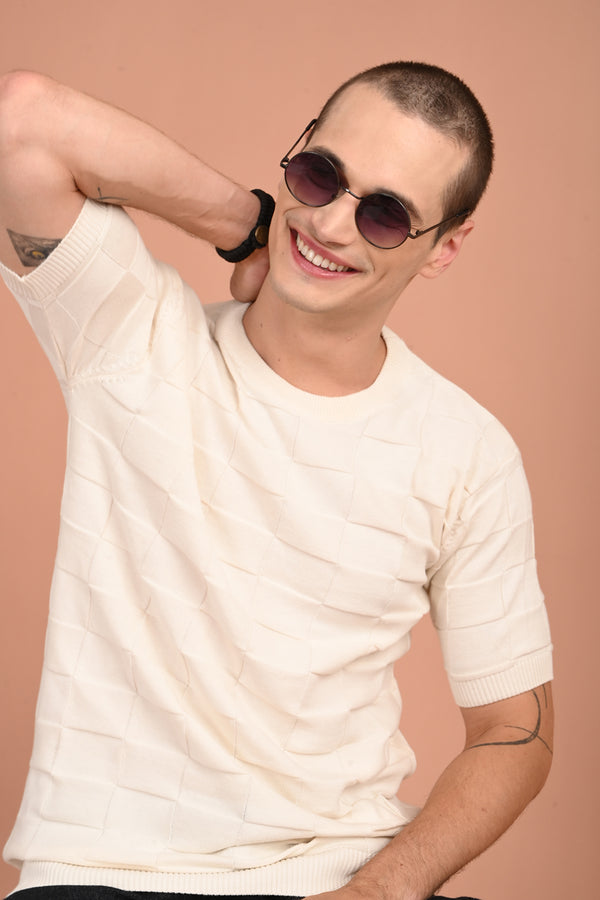 Cream Big Box Design T-shirt