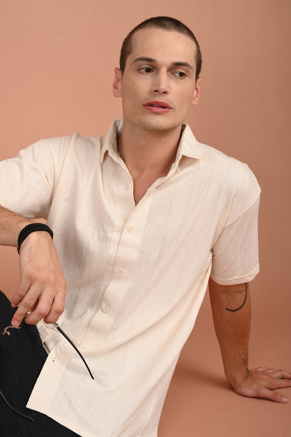 IZI Off White Knitted Half Sleeve Shirt