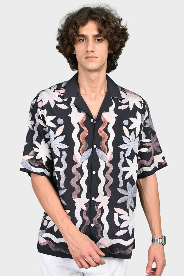 Shadow Black  Printed Shirt Half Sleeve
