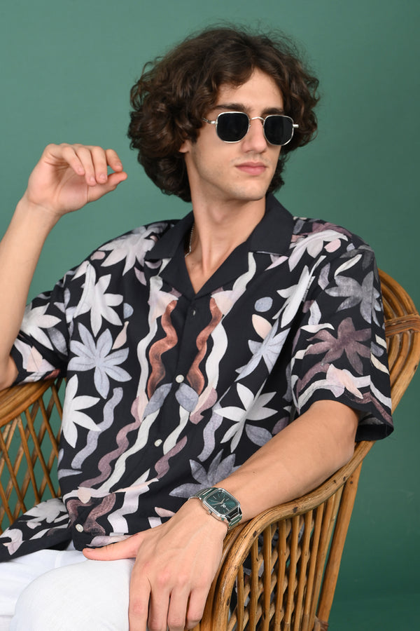 Shadow Black  Printed Shirt Half Sleeve