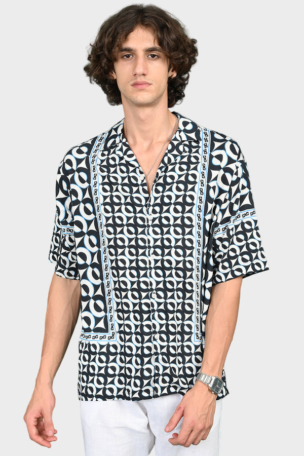Blue Printed Shirt Half Sleeve
