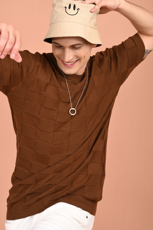 Chocolate Brown Big Box Design T-Shirt