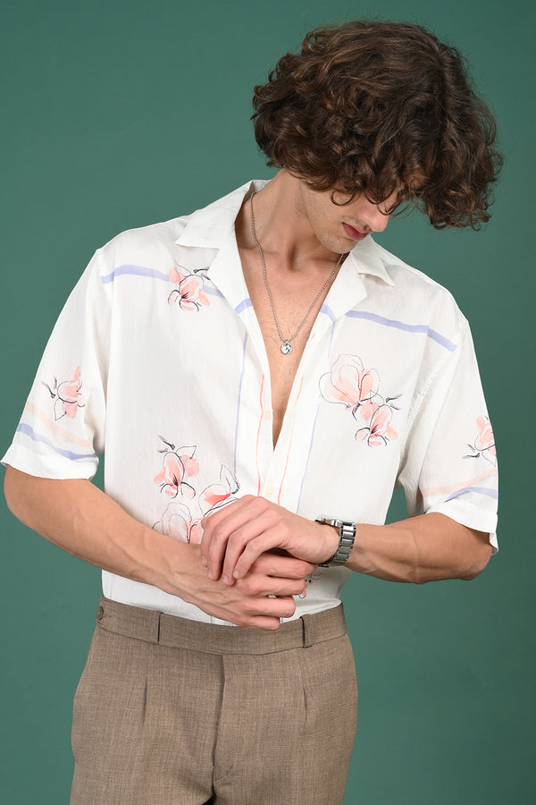 White Printed Shirt Half Sleeve