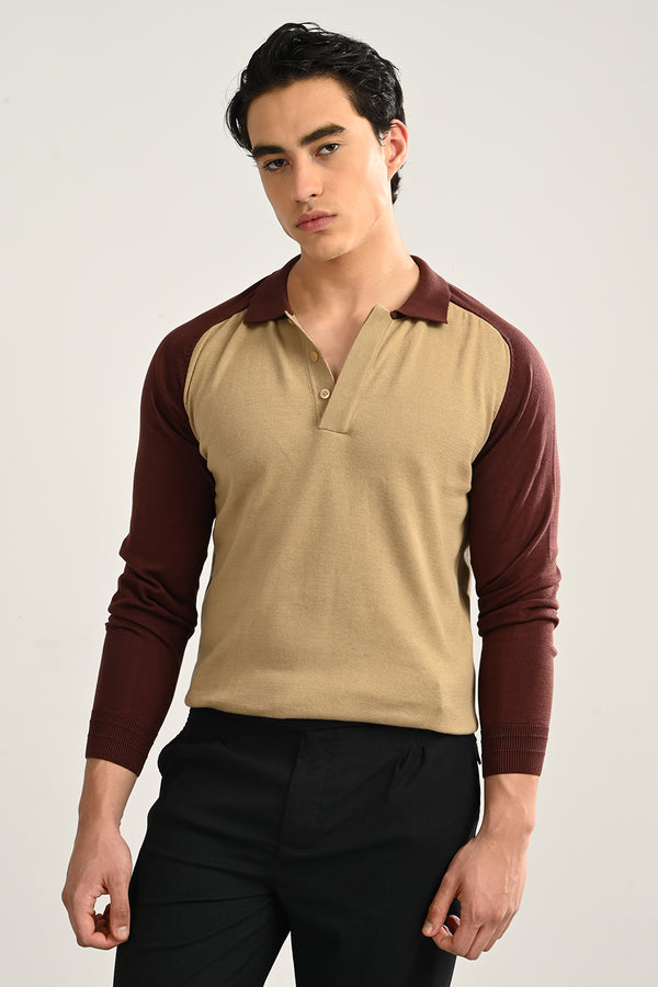 Polo BROWN & BEIGE Full Sleeve T-Shirt