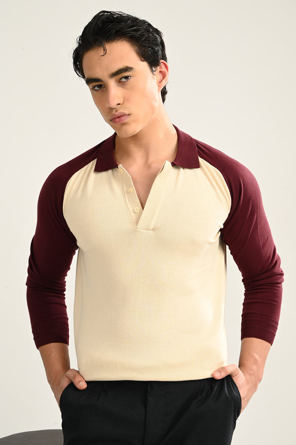 Polo MAROON & CREAM Full Sleeve T-Shirt