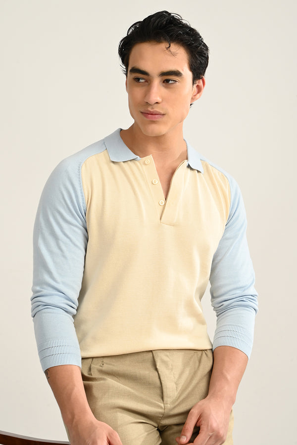 Polo BLUE & CREAM  Full Sleeve T-Shirt