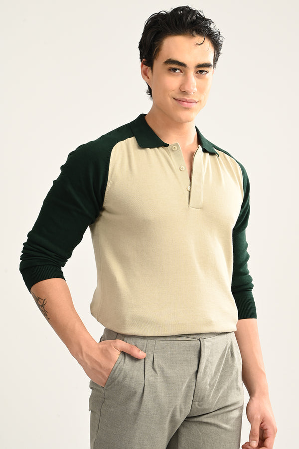 Polo GREEN & CREAM Full Sleeve T-Shirt