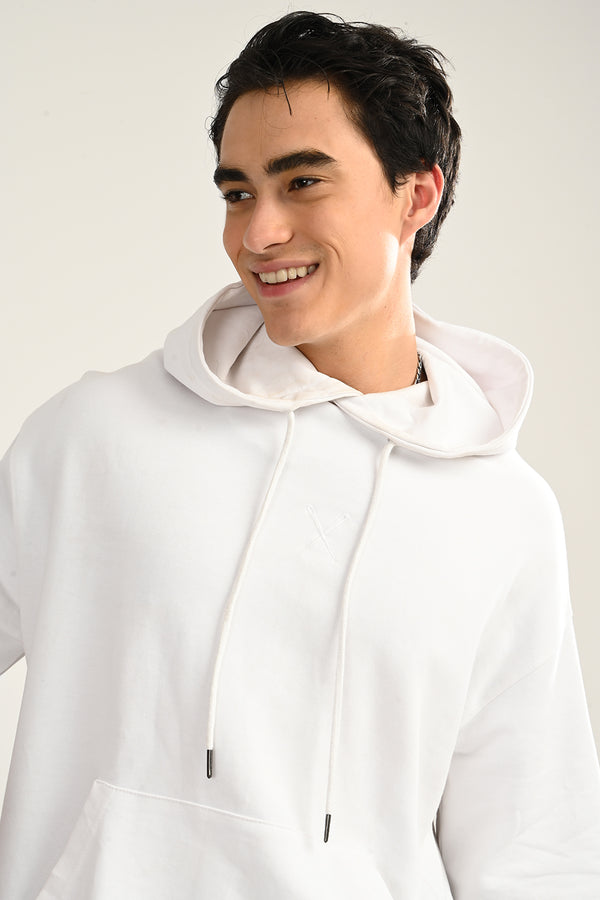 White Drop shoulder Hoodie