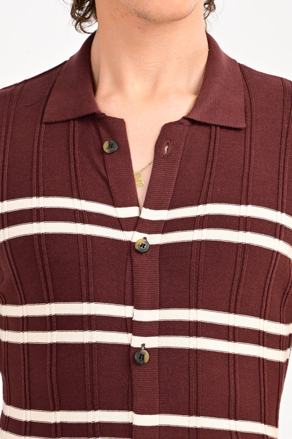 Brown Half Sleeve Horizontal Stripe Polo Shirt