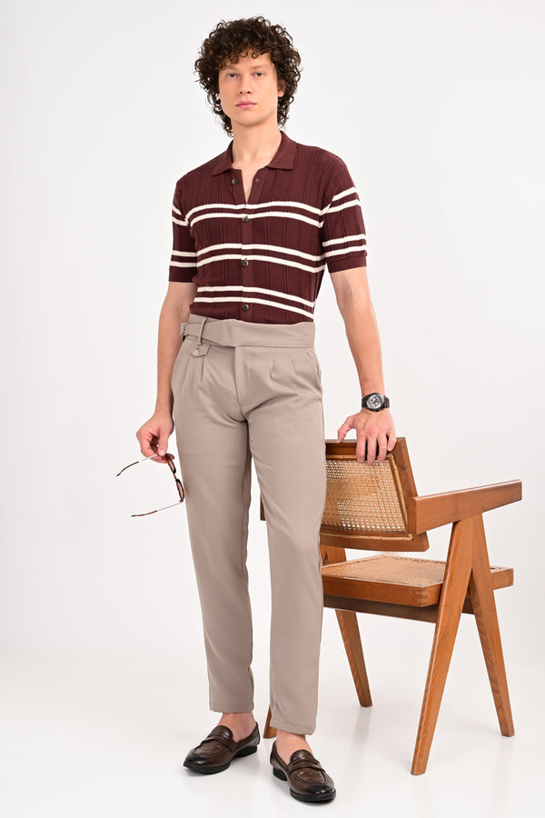 Brown Half Sleeve Horizontal Stripe Polo Shirt