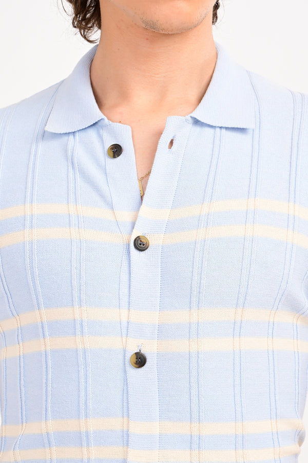 Blue Half Sleeve Horizontal Stripe Polo Shirt