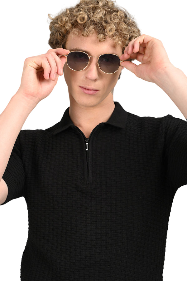 Black Collar Zip T-Shirt