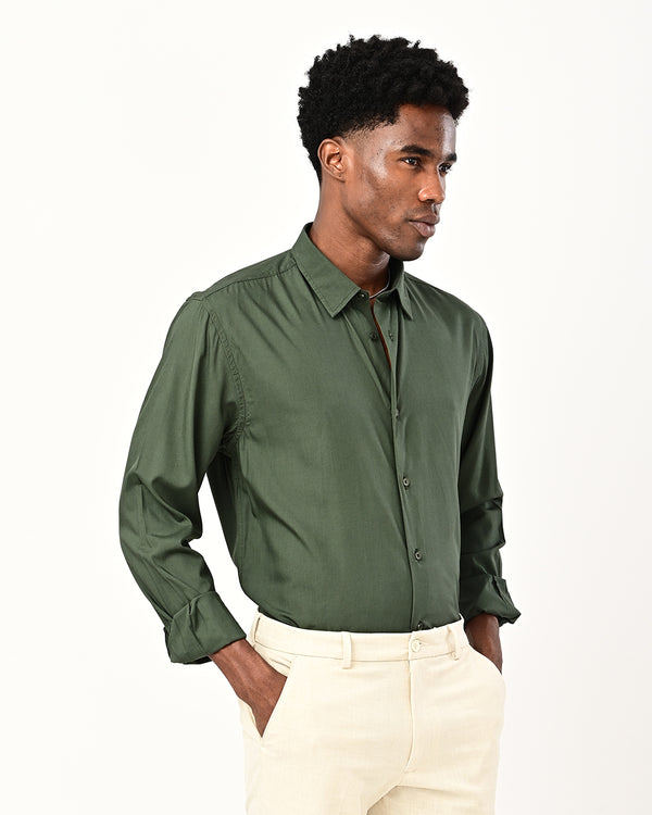 Ilyzly solid poplin Shirt - dark green