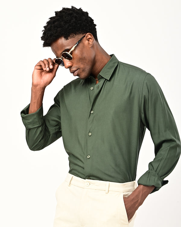 Ilyzly solid poplin Shirt - dark green