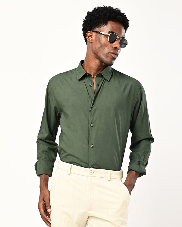 Ilyzly solid poplin Shirt - dark green